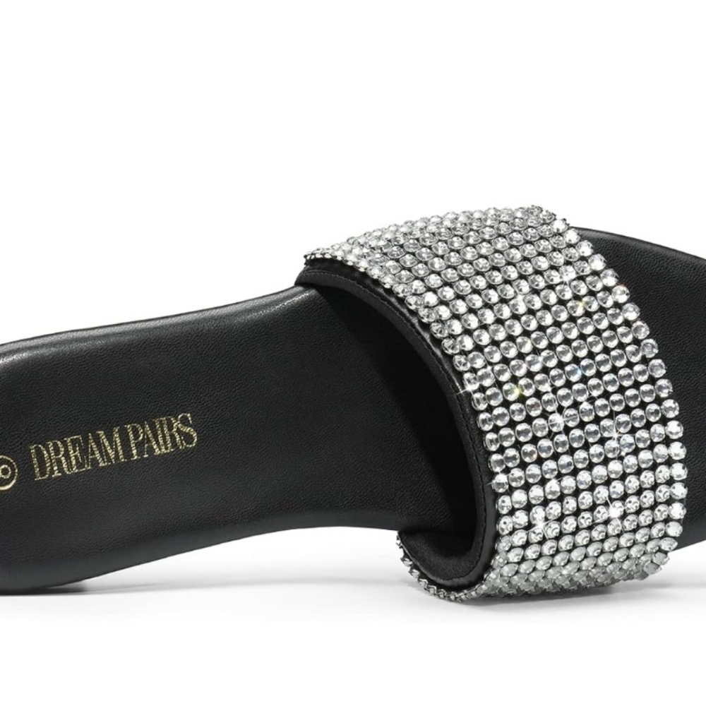 DREAM PAIRS Rhinestone Slip-on Square Open Toe Slides - Picture 4 of 5